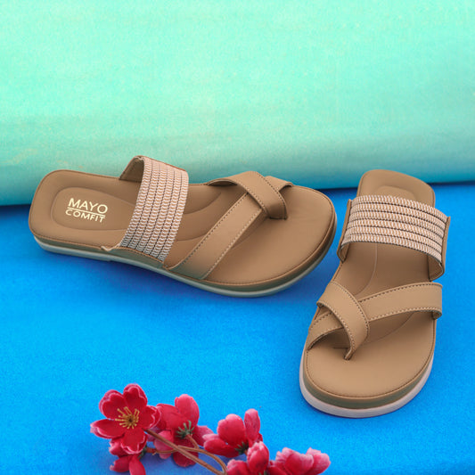 Beige Cross Strap Flats