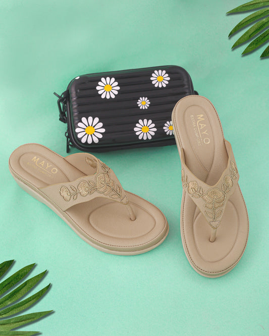 Floral-Embroidered Thong Flats