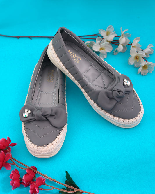 Chic & Comfy Gray Bow flat Loafers