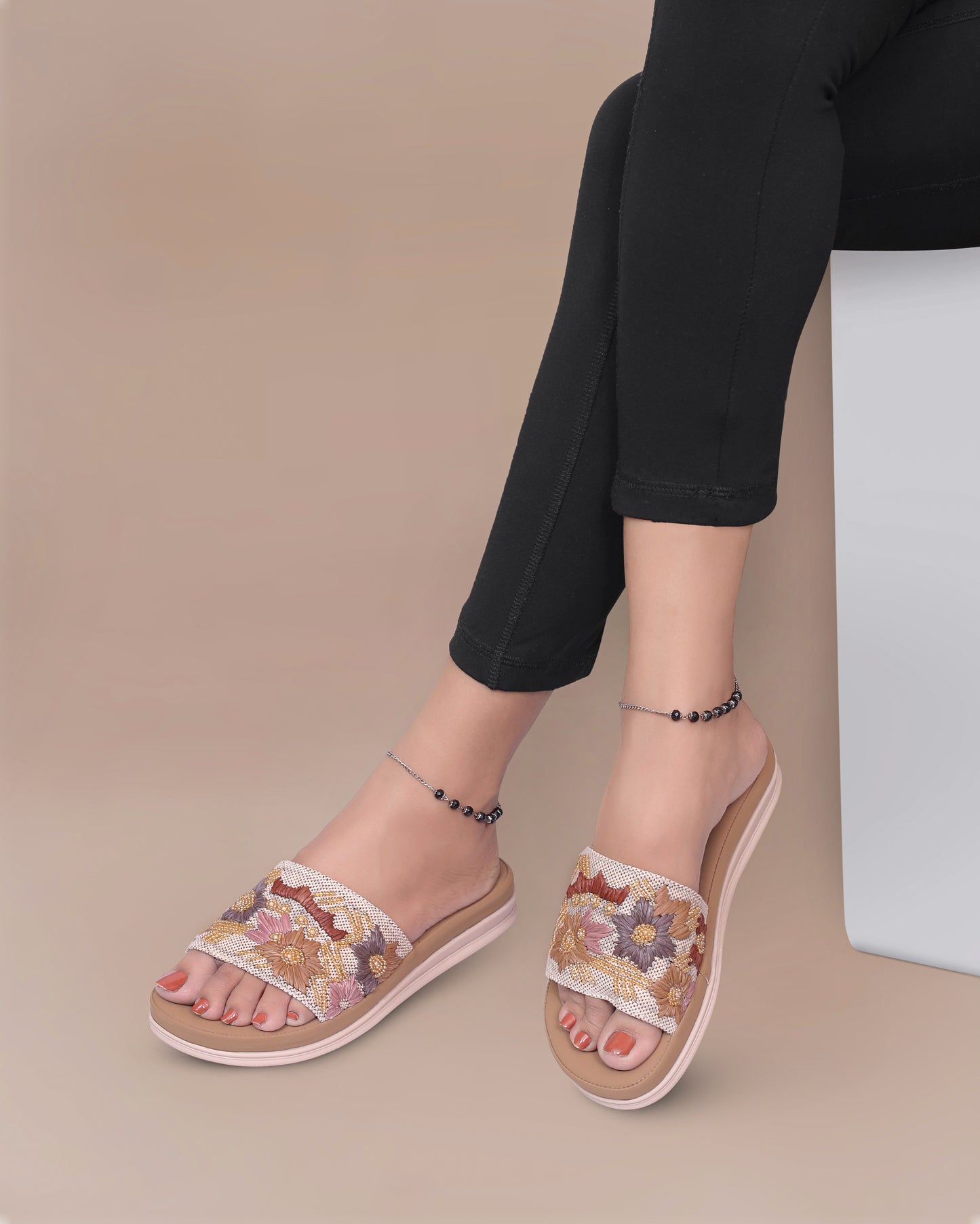 Floral Embroidered Slide Sandals