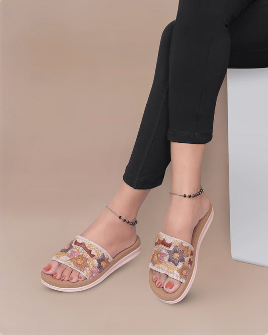 Floral Embroidered Slide Sandals