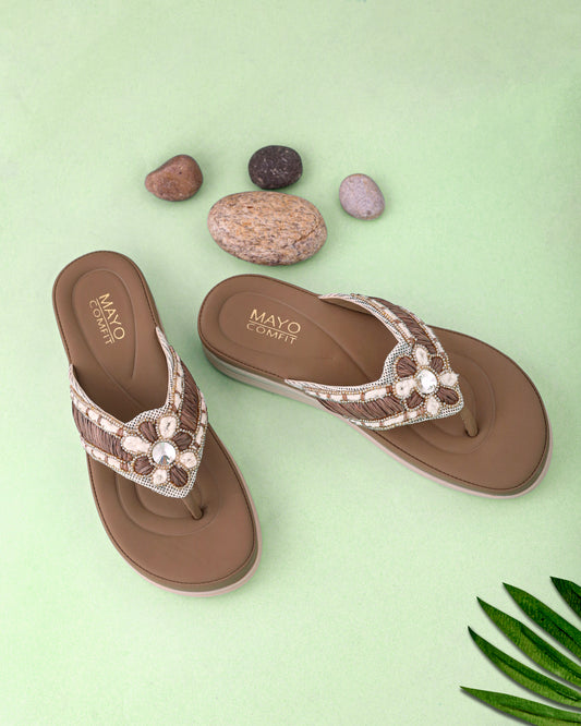 Comfit Beaded Floral Thong Flats